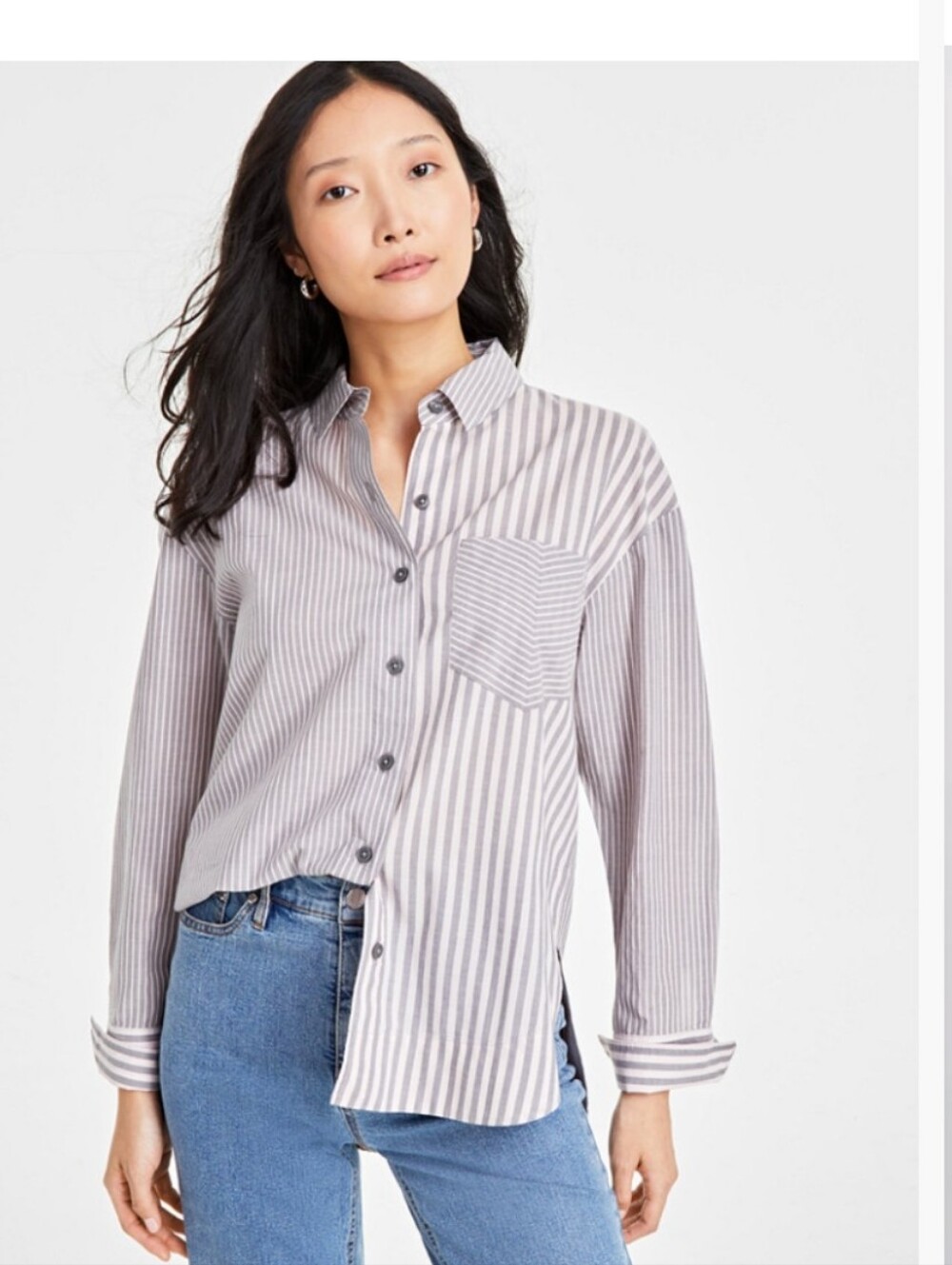 Striped Button-Down Shirt in Blue and White